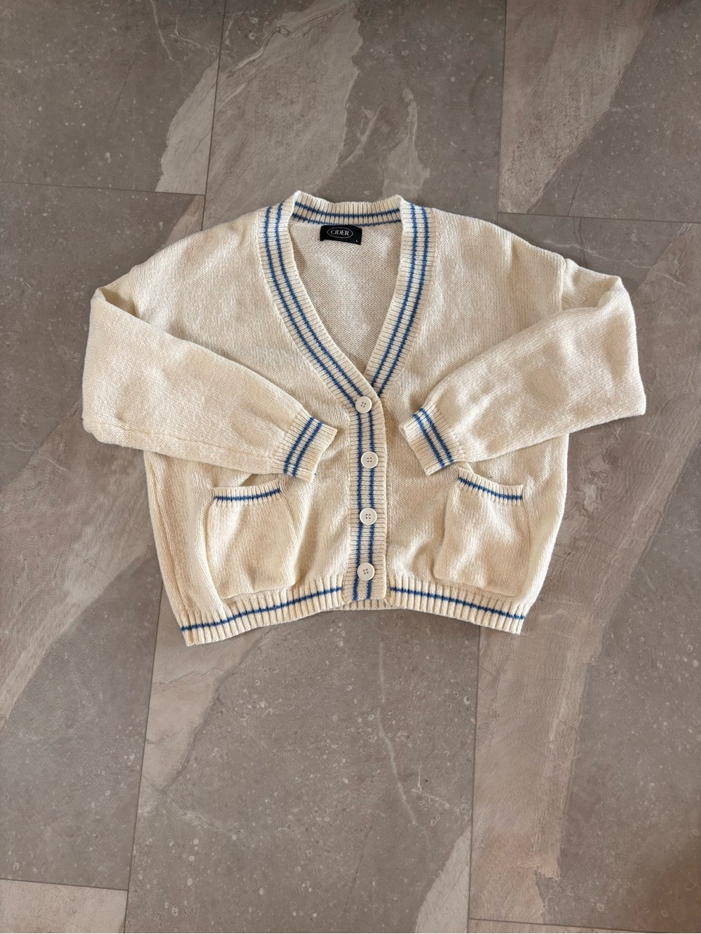 Cider Cream Cardigan with Blue Trim & Cider Taupe Knit Cardigan - Picture 5 of 6